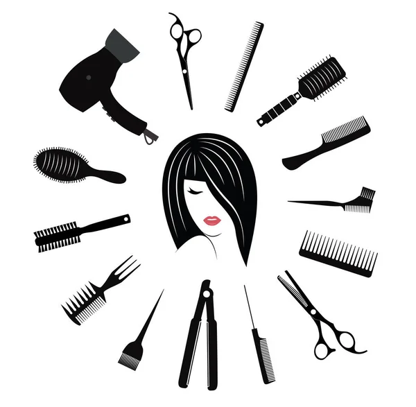 Set di icone per parrucchieri per donna — Vettoriale Stock