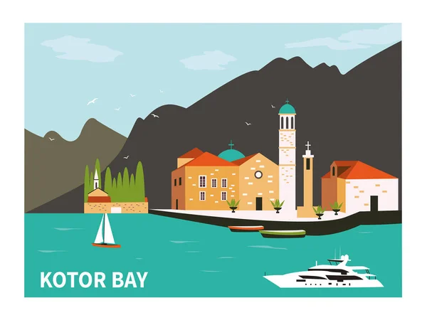 Kotor-öböl Montenegró illusztráció — Stock Vector