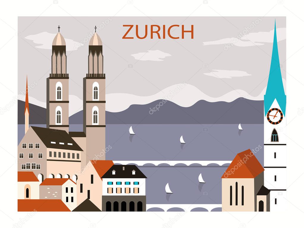 Zurich old city illustration