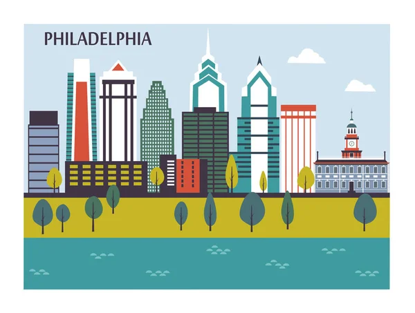 Philadelphia stad briefkaart — Stockvector