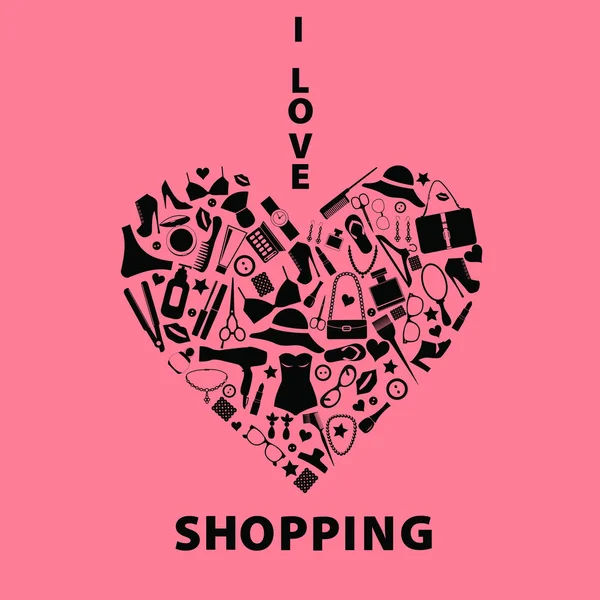 Eu amo ícone de compras —  Vetores de Stock