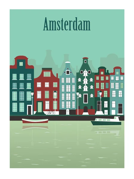 Amsterdam City Paesi Bassi Vettore — Vettoriale Stock