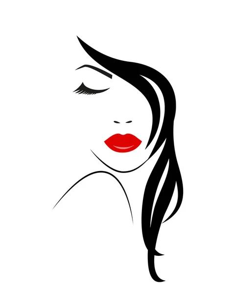 Logo Wanita Cantik Dengan Rambut Panjang Dan Bibir Merah - Stok Vektor