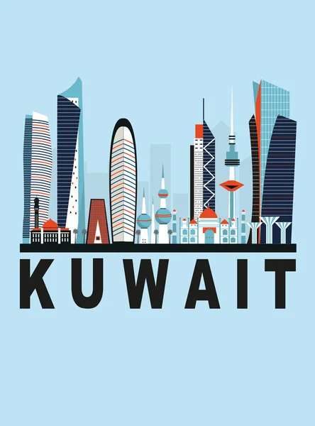 Kuwait Cidade Fundo Azul Com Letras —  Vetores de Stock