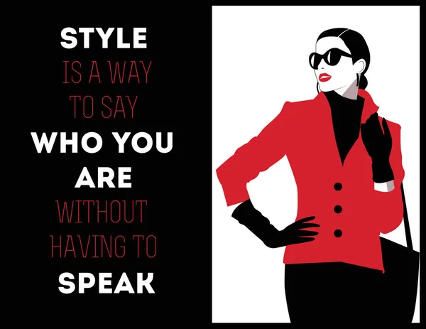 Vector _ Fashion Vrouw met een quote over stijl — Stockvector