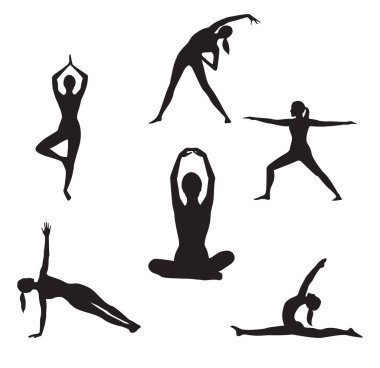 Yoganın farklı türlerinde kadınlar. 