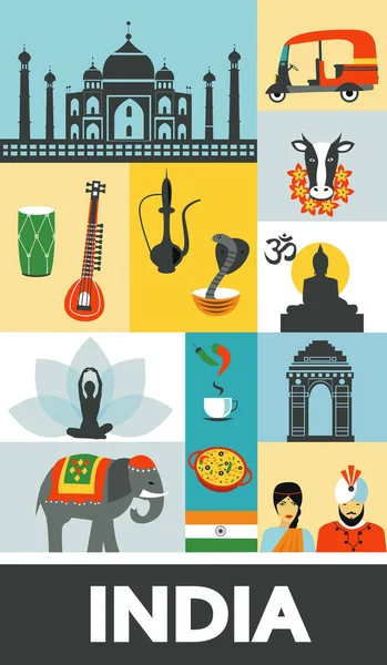 Traditional Indian Symbols India Vector Icons Vector Illustration — Stock Vector