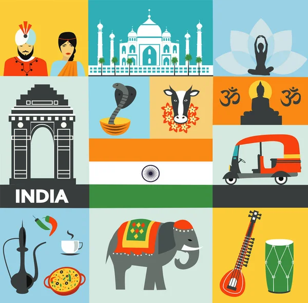 Traditional Indian Symbols India Vector Icons Vector Illustration — Stock Vector