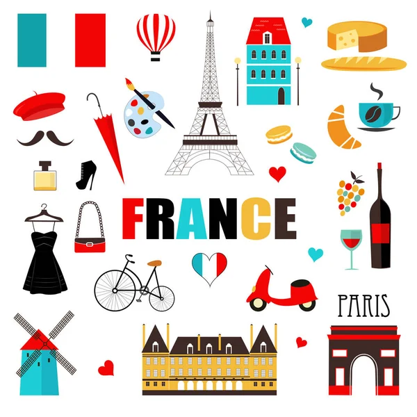 França Símbolos Ícones Definidos Ilustração Vetorial — Vetor de Stock