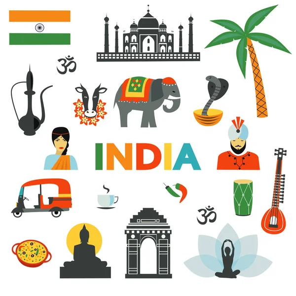 Traditional Indian Symbols India Vector Icons Vector Illustration — Stock Vector