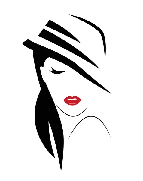 Mujer Joven Con Pelo Largo Sombrero Vector — Vector de stock