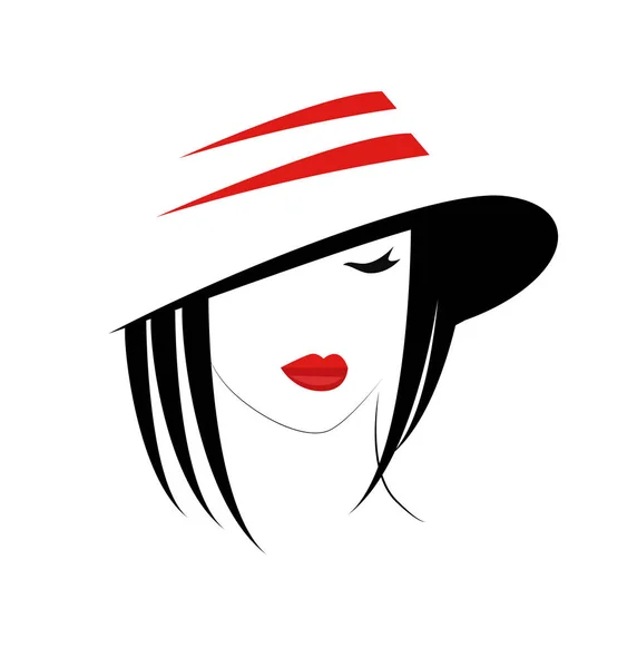 Uzun Saçlı Şapkalı Genç Bir Kadın Vektör — Stok Vektör