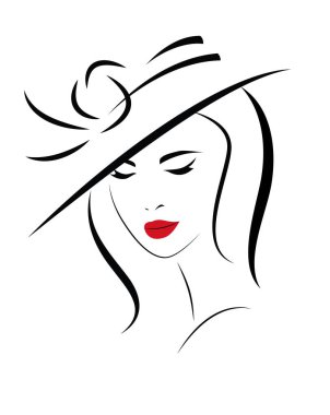 Pretty Woman with long hair in hat clipart
