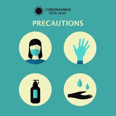 Coronavirus Önlemleri Maske, Eldiven, Yıka Eller Vektör Çizimi