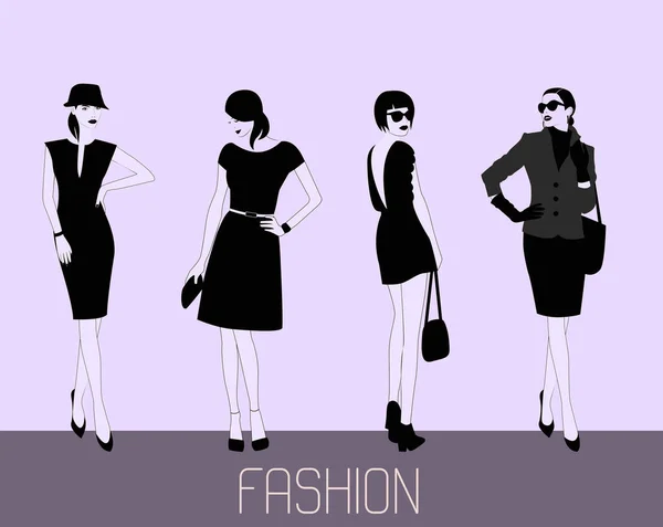 Collection Fashion Women Silhouettes — Stock Vector