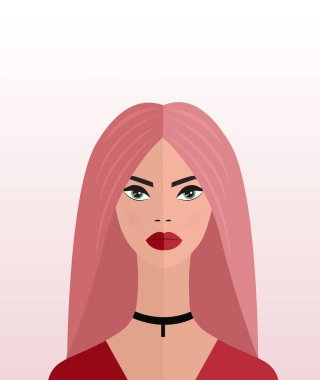 Düz pembe uzun saçlı, modacı kadın.