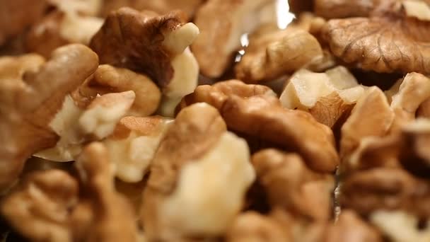 Walnut kernels rotating, nutritious food product rich in minerals and vitamins — Stock Video