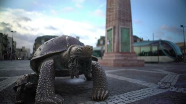 Escultura em bronze de tartaruga em pé na Place de la Victorie em Bordéus, França — Vídeo de Stock