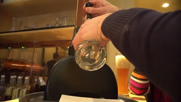 Degustazione di birra, versamento maschile di bevande gustose in bicchiere, dipendenza da alcol — Video Stock