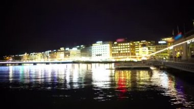 Geneva Gölü ve Mont Blanc setin gece, İsviçre