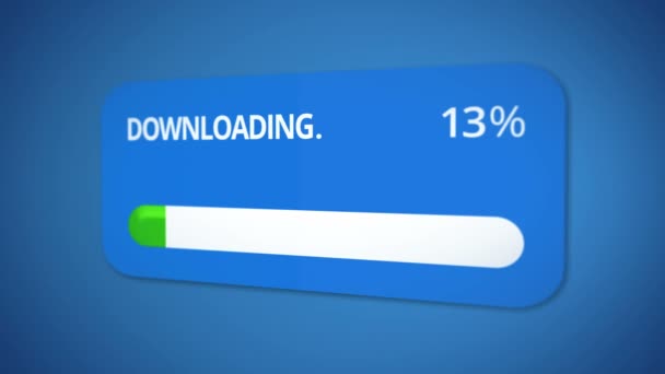 Downloading dialog window, progress bar turning green, process completed, done — Stock Video