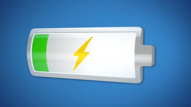 Низкая зарядка аккумулятора, изменение цвета с желтого на зеленый, зарядка завершена — стоковое видео