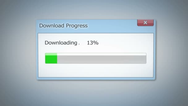 Dialog window with download progress, green status bar showing process completed — Stock Video