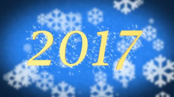 2017 créatif Nouvel An message de célébration sur fond bleu neigeux, économiseur d'écran — Video