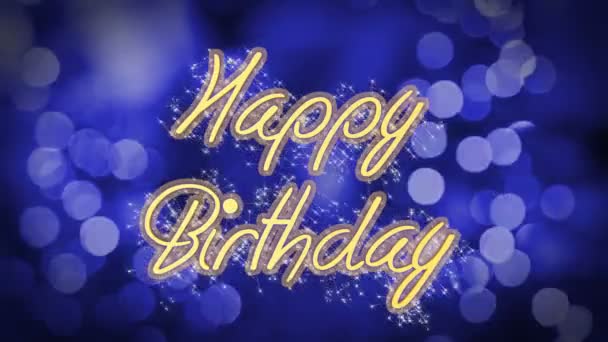 Happy Birthday shiny message on blue background, creative greeting, celebration — Stock Video