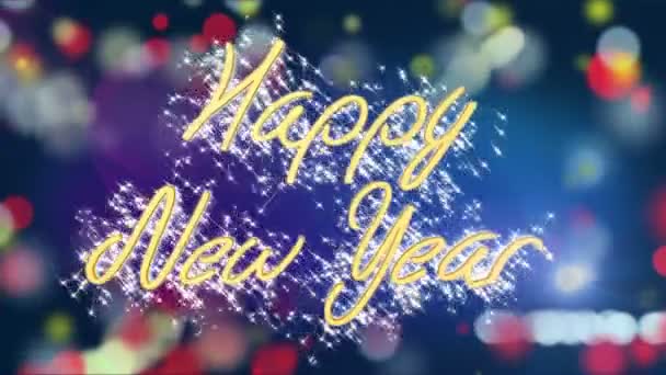 Shiny Happy New Year felicitatie bericht op kleurrijke achtergrond, groet — Stockvideo