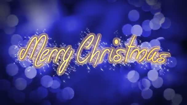 Feliz Navidad brillante mensaje sobre fondo azul, saludo creativo, celebración — Vídeos de Stock