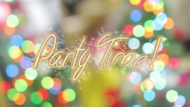 Mensaje del tiempo de la fiesta en fondo colorido brillante, tema de la celebración, postal — Vídeos de Stock