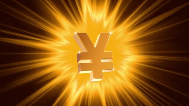 Yen signe sur fond de lumière rayonnante, succès, gros revenu, gagnant du jackpot — Video