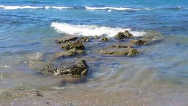 Petites vagues de mer lavant les pierres près du littoral, eau claire, détente — Video