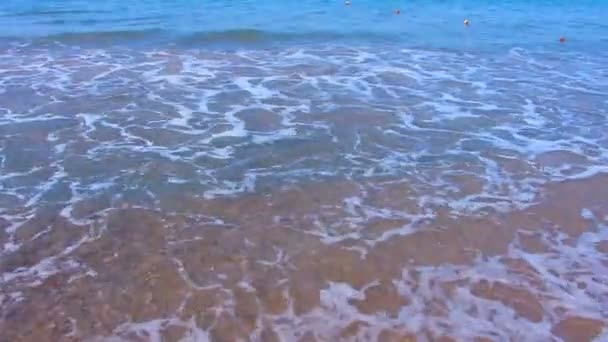 Onde di mare schiumose che rotolano sulla spiaggia di sabbia, scena rilassante per la meditazione, estate — Video Stock