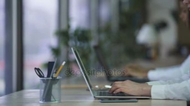 Kadın Yöneticisi şirket Destek Merkezi, dizüstü bilgisayarda çalışan istemciler başvurma