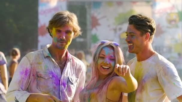 Young excited friends hanging out at open-air concert, celebrating life, slow-mo — Stock Video