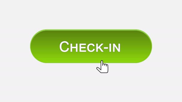 Botão de interface web de check-in clicado com cursor do mouse, escolha de cor diferente — Vídeo de Stock