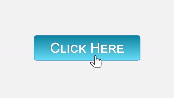 Clique aqui botão de interface web clicado com o cursor do mouse, cores diferentes — Vídeo de Stock