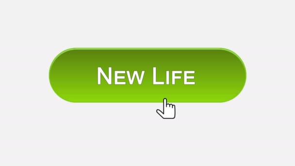 New life web interface button clicked with mouse cursor, different colors — Stock Video