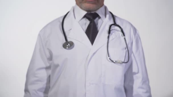 Hayır Doktor eller, hastalık Farkındalık, obezite önleme yazı tahtası üzerinde yazılı — Stok video