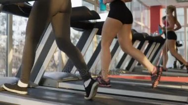 Bacakları güzel genç kadın spor salonu, sağlıklı yaşam treadmill egzersiz uygun