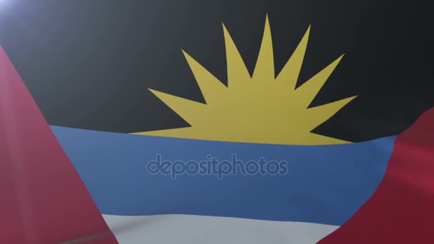 Flag of Antigua and Barbuda waving in the wind, national symbol of freedom — Stock Video