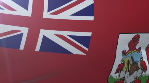 Bandera de las Bermudas ondeando sobre asta de la bandera en el viento, símbolo nacional de la libertad — Vídeos de Stock