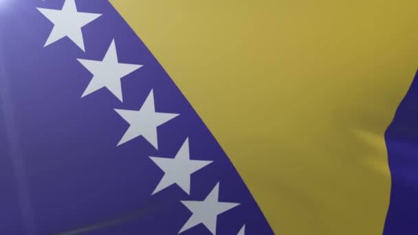 Bandera de Bosnia y Herzegovina ondeando al viento, símbolo nacional de la libertad — Vídeos de Stock