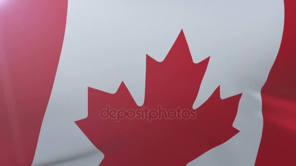 Bandera de Canadá ondeando sobre asta de la bandera en el viento, símbolo nacional de la libertad — Vídeos de Stock