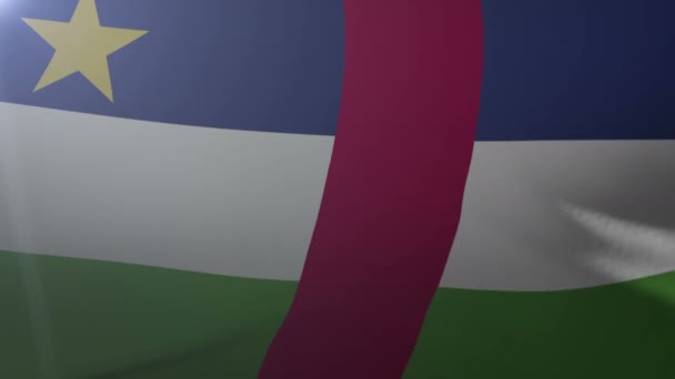 Σημαία της Κεντροαφρικανικής Δημοκρατίας κουνώντας στον άνεμο, εθνικό σύμβολο της ελευθερίας — Αρχείο Βίντεο