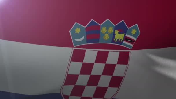 Bandera de Croacia ondeando sobre asta de la bandera en el viento, símbolo nacional de la libertad — Vídeo de stock