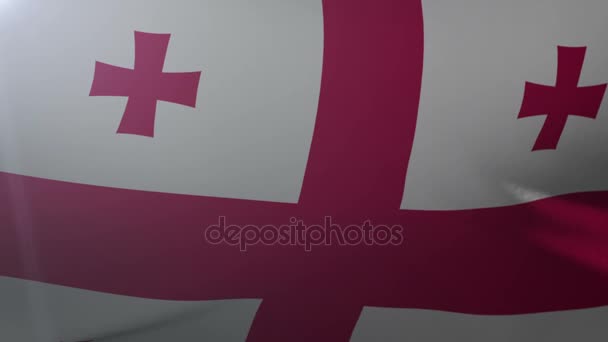 Bandera de Georgia ondeando sobre asta de la bandera en el viento, símbolo nacional de la libertad — Vídeos de Stock