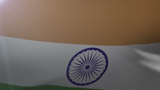 Flagga Indien viftande på flaggstång i vinden, nationell symbol för frihet — Stockvideo
